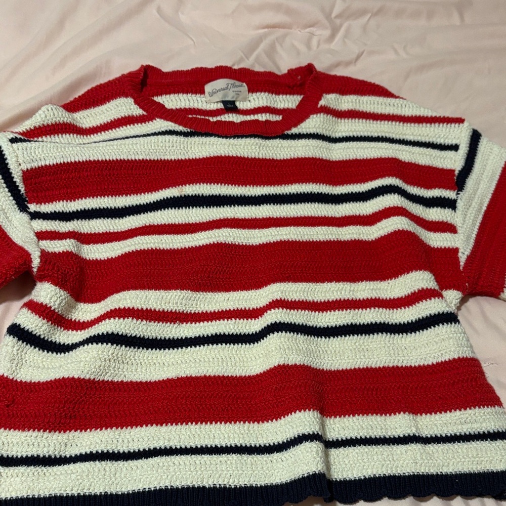 Universal Thread Red, White & Navy Striped Short-Sleeve Sweater